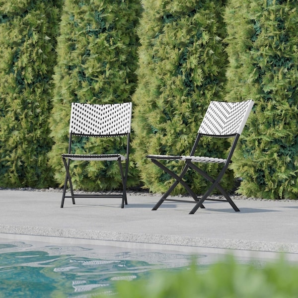 Flash Furniture Black/White PE Rattan Folding Bistro Chairs, 2PK 2-FV-FWA086-BLK-WHT-GG - main